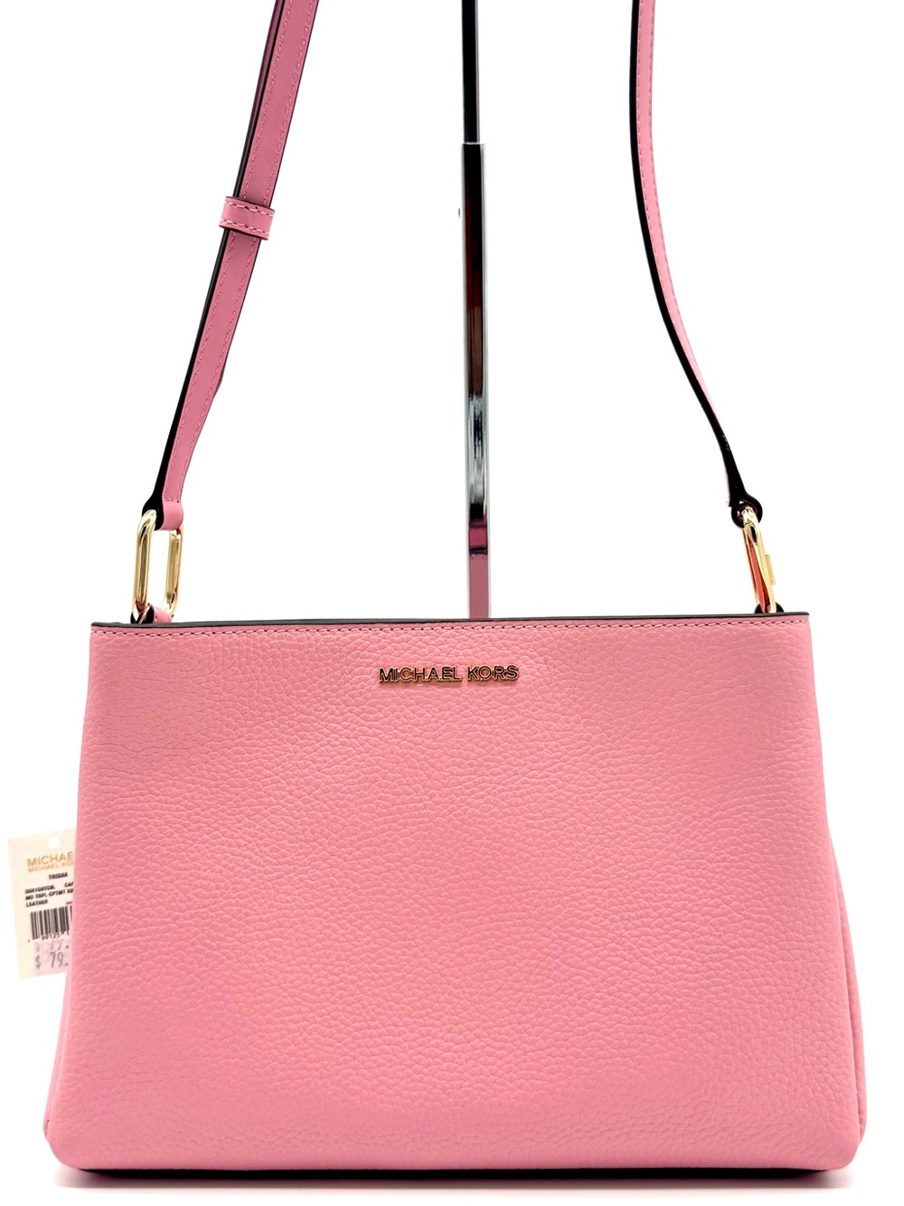 Michael Kors Trisha Medium Pebbled Leather Crossbody Bag Pink